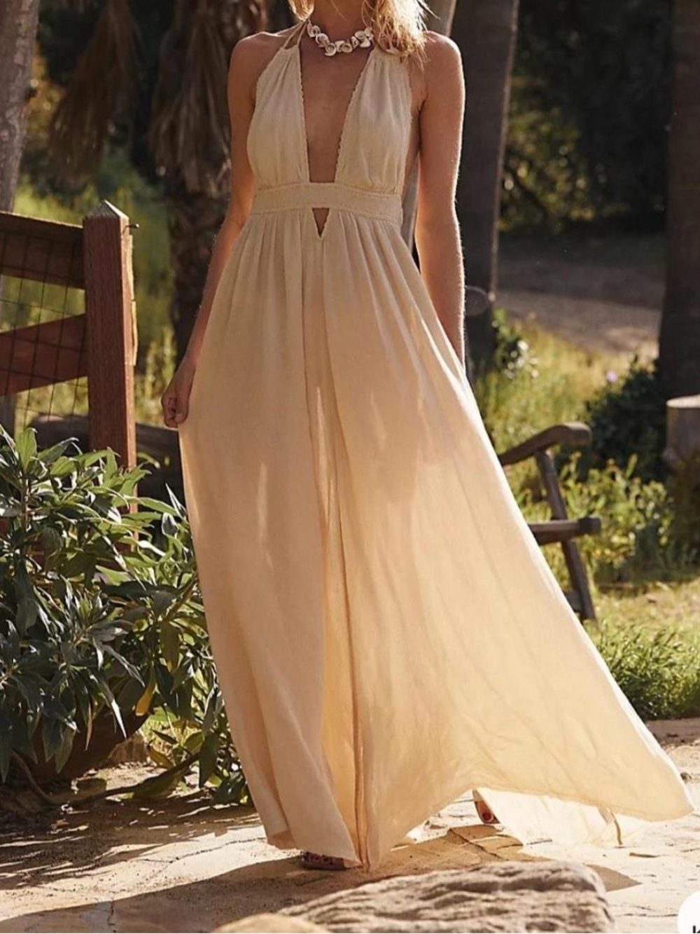Free People Look Into The Sun Maxi Dress Free-est boho hippie flowy tan cream M - Picture 4 of 16
